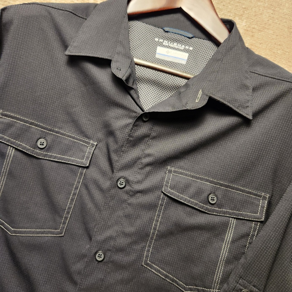 Columbia Button Up Shirt Mens Large Black Omni-Shade Sun Protection Ripstop
